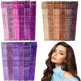 Isslly 72pcs Bobby Pins for Women, Glitter Metal Hair Styling Clips, Invisible Non-Slip Hair Barrettes for Straight Curly Long Short Thin Thick Wavy Hairstyles- Pink & Coffee & Purple