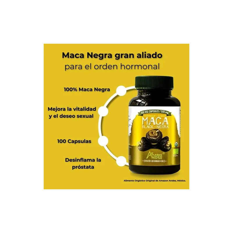 Maca Peruana Negra Orgánica Pack 2 Frascos con 100 Cápsulas