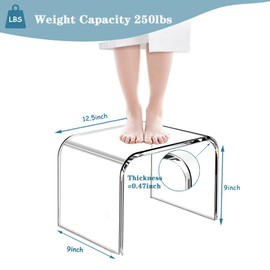 Kids' Step Stool 9'' Acrylic Transparent Step Stools Strong Load 250 Lbs One Step Stool for Bedroom Kitchen Bathroom (1, M-9'' Tall Standard Stool)