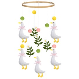 Vicenpal Silly Goose Baby Mobile for Crib Pink Silly Goose Baby Stuff Felt Nursery Mobile for Crib Neutral Wooden Handmade Hanging