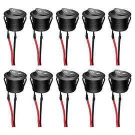 Twidec/10Pcs 12V Round Rocker Switch AC 6A/250V 10A/125V SPST 2 Pin 2 Position On/Off Toggle Switch For Car Boat Automotive RV Black with Pre-soldered Wires（Quality Assurance for 1 Years）KCD1-X-Y