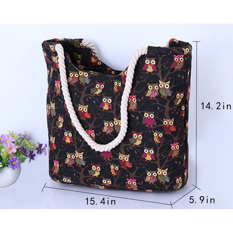 Millya Women Owl Pattern Canvas Travel Tote Bag Oversized Shoulder
