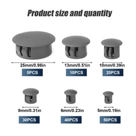 Plastic Hole Plugs, 5/6/8/10/13/25mm Flush Type Hole Plugs Locking Insert End Cap Panel Hole Plugs for Cabinets Machines Furniture (155pcs, Gray)