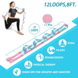 Onory Yoga Strap Stretch Straps for Physical Therapy Pilates Stretching Exercise Bands Non-Elastic Multi Loops (Pink+Blue)