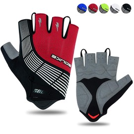 Souke Sports Half Finger Cycling Gloves, Unisex, Gel Shock Absorption, Breathable, Anti-Slip, black/red, m