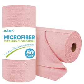 AIDEA Microfiber Cleaning Cloth Roll, 50PK, Tear Away Reusable Paper Towels Pink, Commercial Shop Rags, Microfiber Towels for Cars, Lint Free Cleaning Rags for House, Kitchen, Garage Shop, 11.5"×11.5"