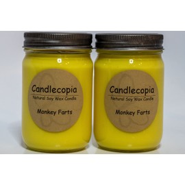Candlecopia Monkey Farts Strongly Scented Hand Poured Premium Soy Candles, 12 Ounce Pewter Lid Canning Jar x 2-Pack