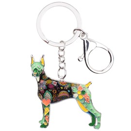 BONSNY Llavero de aleación esmaltada Doberman para mujer, regalo de coche, bolso de mano, joyería, Verde, Mediano
