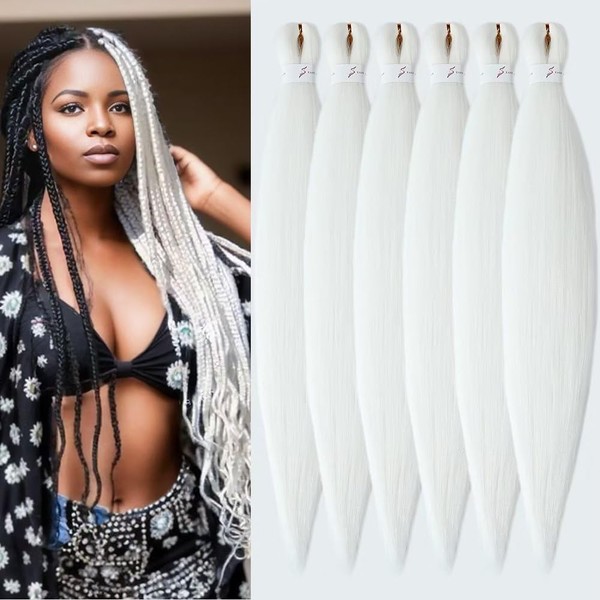 YDDM Pre Stretched Braiding Hair Extensions, 32 Inches, 6 Packs Braids, Synthetic Hair Braids, White Hair Extensions, Synthetic Hair for Braiding Extension for Braids, Jumbo Braids Hair (32 Inches,