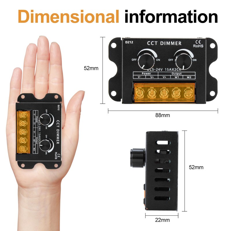 RGBZONE Single Channel LED Dimmer, DC 5V/12V/24V 30A PWM Dimming