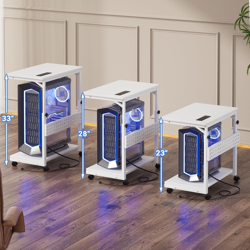 Computer Tower Stand with Power Strips, Height Adjustable PC Tower