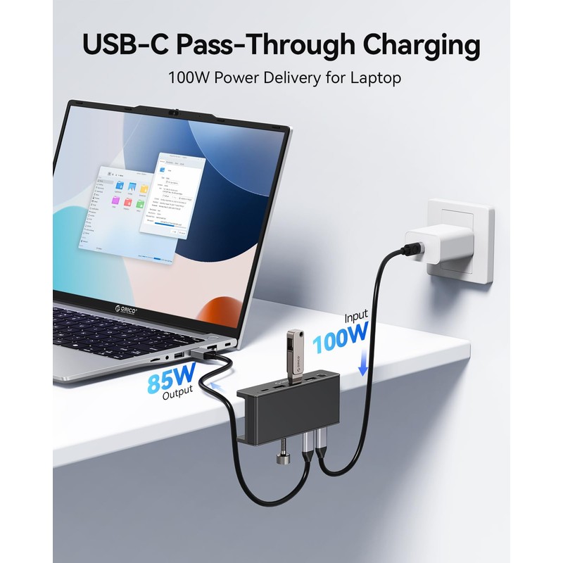 ORICO Clip Docking Station, 8-in-1 Clamp USB C Hub with