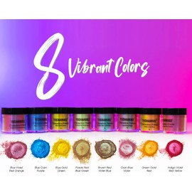 TECHAROOZ Chameleon Mica Powder 8 Color Shift Mica Powder, Holographic Glitter for UV & Epoxy Resin Supplies, Eyeshadow, Acrylic Paint, Nail Decor, Slime, Soap Making, Candles, Bath Bombs, Cosmetics