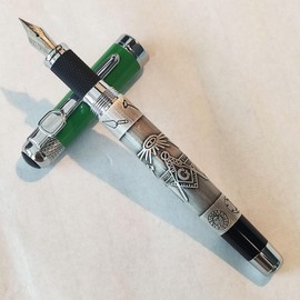 Masonic Symbols Engraved Heavy Weight Silver Metal Fountain Pen, Gift Box (Blue Ink Cartridge)