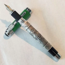 Masonic Symbols Engraved Heavy Weight Silver Metal Fountain Pen, Gift Box (Blue Ink Cartridge)