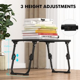 Lap Desk for Bed Adjustable Height, Foldable Bed Table with Storage Drawer, Tablet Slot & Cup Holder, Portable Laptop Stand for Bed & Sofa, Bed Desk for Adults & Kids, Black