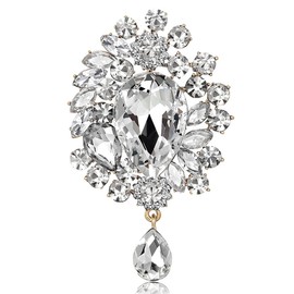 FAIRYGATE Brooches for Women UK Womens Crystal Rhinestones Large Flower Bouquet Tear Drop Pendant Brooch Pin，B3608