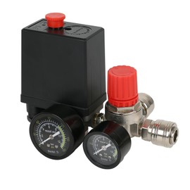 Air Compressor Pressure Switch, 1/4" 220V Safety Valve Control Regulator with Gauges 90~120 PSI for Pressure Regulation (Black)