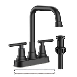 FORIOUS RV Bathroom Sink Faucet 2 or 3 Hole Matte Black, 4 Inch Cenerset Bathroom Faucet with Pop-up Drain for Vanity Restroom and Supply Lines, 2-Handle Design