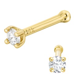 Diamond Nose Bone Nose Stud 14K Gold 20G Nose Stud 1.5mm-2.5mm Unisex Ball-end Diamond Nose Stud, Metal, diamond