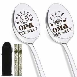 lahnao Gifts for Grandma and Grandpa, Set of 2 Coffee Spoons with Engraving - Beste Opa Oma Der Welt, Oma und Opa Gifts, Christmas Gifts Grandma and Grandpa