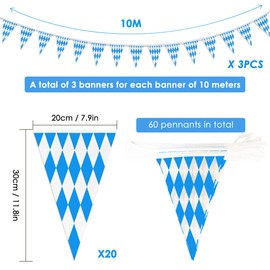 Oktoberfest Decorative Garland, Bunting Banner Decoration, 3 Pieces x 10 m Oktoberfest Decoration Set, Bunting Banner Oktoberfest Bavarian Decoration