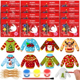 Syhood 36 Set Ugly Sweater Ceramic Painting Kit Paint Your Own Ugly Sweater Plaster Holiday Crafts Ornaments with Christmas Greeting Cards Xmas Gifts Exchange for Christmas Party Decor