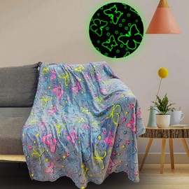 Butterfly Blanket Gifts for Girls Kids, Soft Cozy Flannel Blanket Glow in The Dark Blanket Butterfly Best Christmas Birthday Day Easter Present for Toddler Age 3-13 Year Old Child 50"x60" (Butterfly)