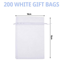 JSTHHTT 200 Pcs Organza Bags White, White Organza Gift Bags, 10x15cm Medium Organza Wedding Favour Drawstring Bags Mesh Pouches for Small Gift, Wedding Jewelry Bags, Jewellery Pouches Organza Bag