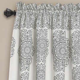 Lush Decor Stripe Medallion Curtains Fabric Mandala Bohemian Damask Print Light Filtering Window Panel Set for Living, Dining, Bedroom (Pair), 84"L x 52"W, Gray