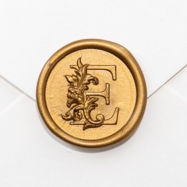 Nuvretk 25pcs Wax Seal Stickers Alphabet E – Self-Adhesive Gold Initial Letter Seals, Handmade Baroque Style for Wedding Invitations, Envelopes, Birthday & Party (E)