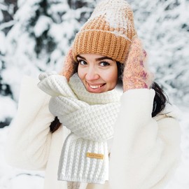 ikasus Men's Knitted Scarf Women's Warm Autumn Winter Scarf – Warm Men's Scarf Plain Black Knitted Scarf – Unisex Modern Elegant Warm Long Knit Winter Scarf White