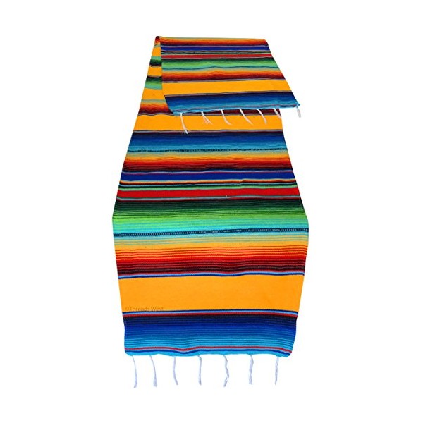 Threads West Genuine Mexican Table Runner Saltillo Serape Colorful Striped Sarape Made in Mexico Sold in Different Packs (1, Yellow)