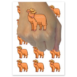 Cute Fluffy Cow with Cowboy Hat Calf Temporary Tattoo Water Resistant Fake Body Art Set Collection - 54 1" Tattoos (1 Sheet)