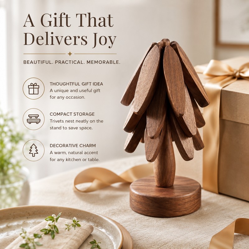 Tree Design Wooden Trivet Set for Hot Dishes – Decorative