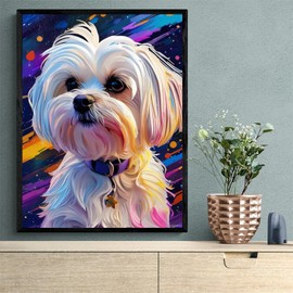 QAZWSX Diamond Painting Kits for Adults, Dog Full Drill Diamond Art Happy Maltese Dog Painting by Number Kits, Colorful Animals Diamond Gem Art Wall Home Decor 12x16 inch