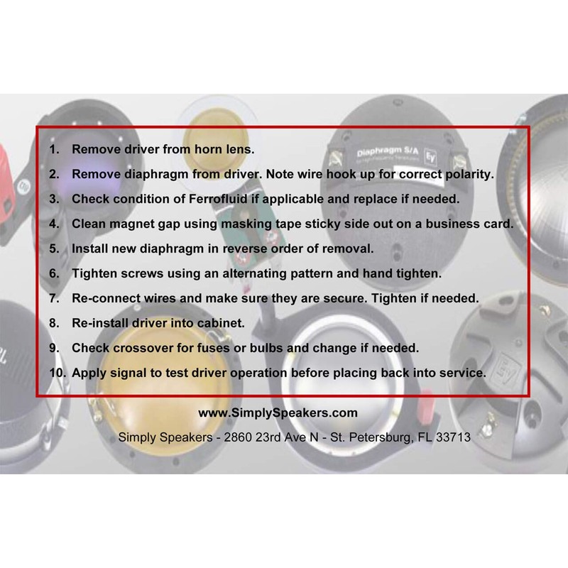 SS Audio Diaphragm Compatible with JBL 2412H, 2412H-1, 2413, JRX,