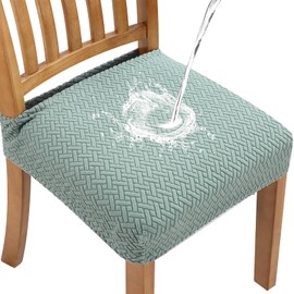 Fuloon Stretch Waterproof Chair Seat Covers 6 PCS, Removable Washable Dining Room Chair Covers Anti-Dust Seat Cushion Slipcovers for Bedroom, Kitchen, Hotel, Banquet (I-Sage Green, 6)