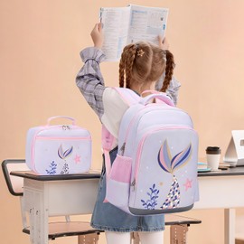 JIANYA Kindergarten Backpack for Girls, Kids Bookbag for Girls with Lunch Box & Chest Strap Cute Mermaid Backpack for Preschool Girl
