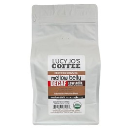 Lucy Jo's Coffee, Organic Decaf Mellow Belly Low Acid Blend, Medium Dark, GROUND, 26 oz