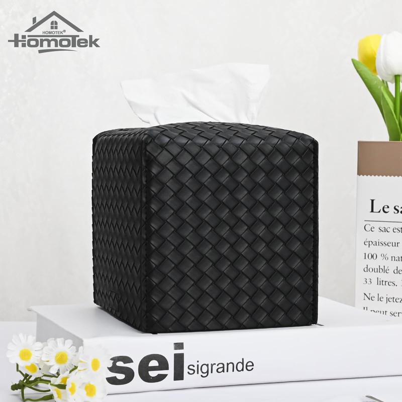 HOMOTEK 2 Pack Tissue Box Cover, Square PU Leather Tissue