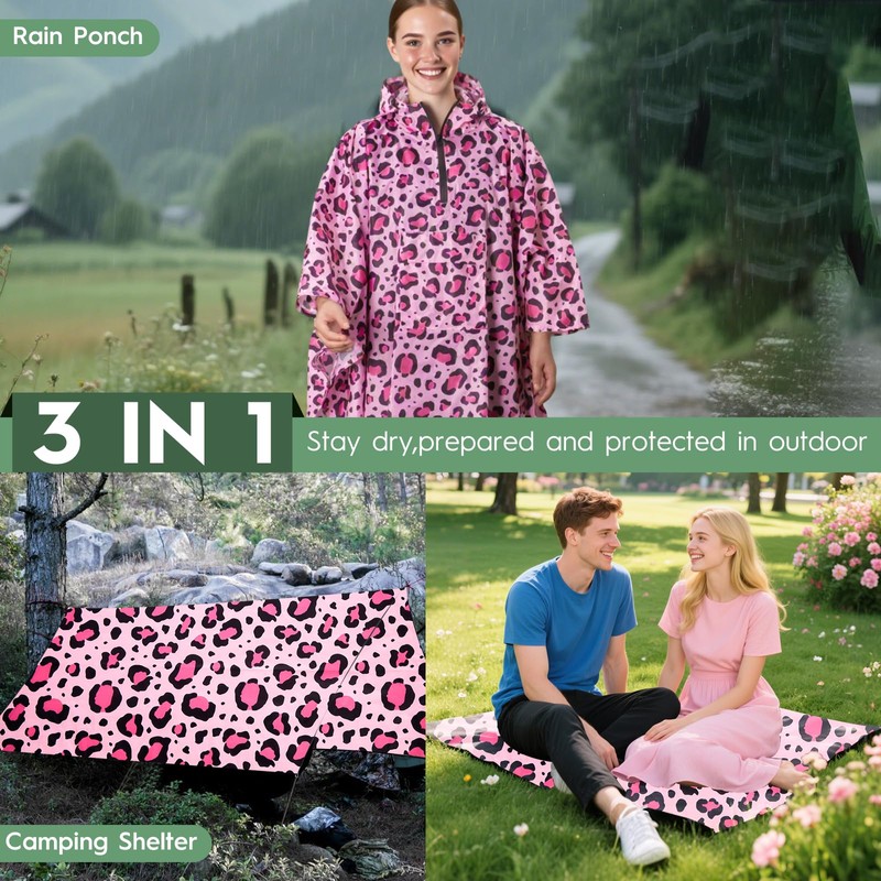 Bruvoalon Multi-functional Waterproof Rain Poncho with 1/4 Zip & Chest
