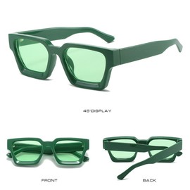 WDZAYXC Vintage Rectangular Sunglasses for Women Men Chunky Rectangle Sunglasses Retro Glasses UV400 Protection, Green/green