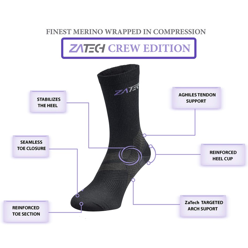 ZaTech Merino Plantar Fasciitis Socks Lightweight Micro Crew Compression Socks,