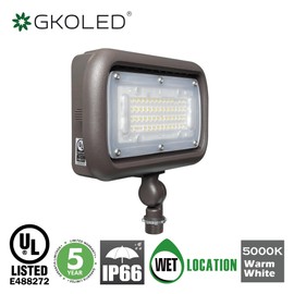 GKOLED 45W Outdoor Security LED Flood Lights 120-277V, Waterproof, 150W PSMH Equivalent, 5400 Lumens, 5000K Daylight White, 70CRI, UL-Listed, 1/2" Adjustable Knuckle Mount