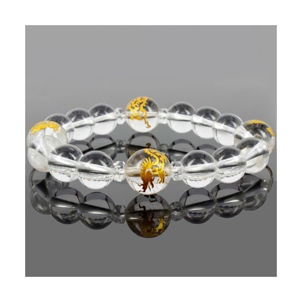 Natural Stone Gold Carved Feng Shui Four God Beast Crystal Bracelet