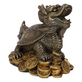 Ebros Gift Feng Shui Fortune Celestial Dragon Turtle Figurine Paperweight Charm for Protection and Wealth Decorative Talisman Good Luck Housewarming Sculpture