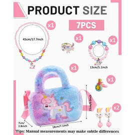 TPZORJX 6 x Unicorn Toy Gifts for Girls - 5 6 7 8 Years Birthday Gift Handbag Girls Unicorn Children's Jewellery Set Girls Children's Jewellery Princess Toy
