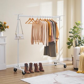 Hoctieon Z Clothes Rack with Cover, Metal Heavy Duty Clothing Rack, Rolling Garment Rack with Wheels, with Dustproof Cover Waterproof Protector, with 2 Durable Zippers, for Hanging Clothes, White