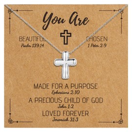 Ascona Silver Cross Necklace for Women, Bubble Cross Pendant Chain Necklaces Christian Religious Catholic First Communion Confirmation Jewelry Gifts(You are Beautiful Chosen)